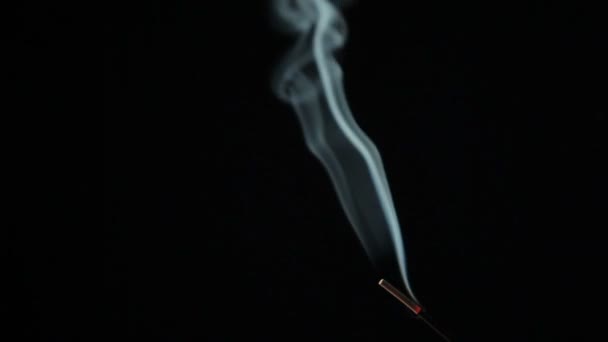 Smoke Incense Stick Meditation Black Background — Stock Video