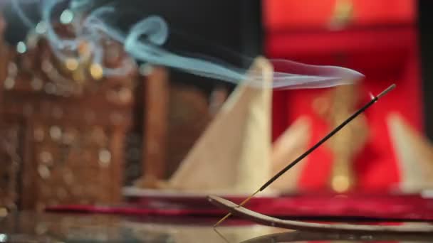 Soft Smoke Incense Stick Table Indian Restaurant Background — Stock Video