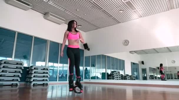 Cute woman in kangoo shoes — Stock Video