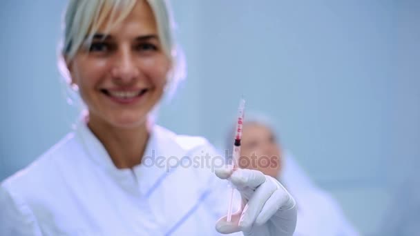 Blonde Doctor Injection Needle Cosmetology Clinic — Stock Video