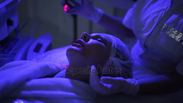 Doctor Doing Laser Rejuvenation Middle Aged Female Skin Cosmetology Clinic — Stock Video