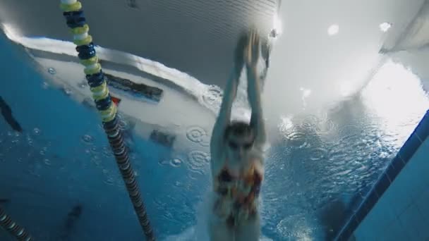 Žena ponor v bazénu. — Stock video