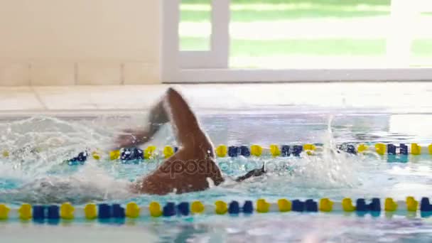 Junger Mann schwimmt in Pool. — Stockvideo