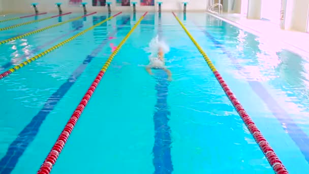 Mann schwimmt vorne Crawl-Stil — Stockvideo