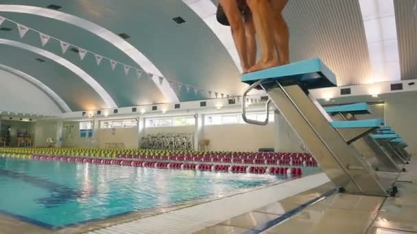 Homem mergulho na piscina — Vídeo de Stock