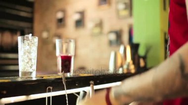 iki gözlük ve barmen kokteyl yapmak