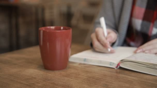 Kvinde skriver i notesbog – Stock-video