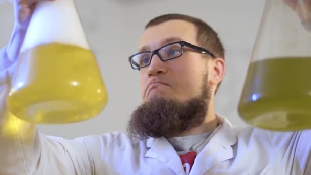 研究室で 2 つのフラスコの科学者 — ストック動画