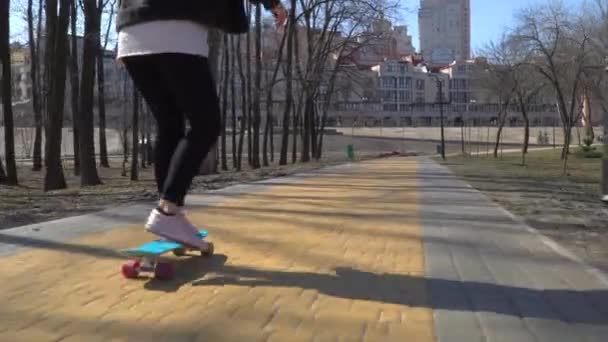 Teenager skateboardingu v parku — Stock video