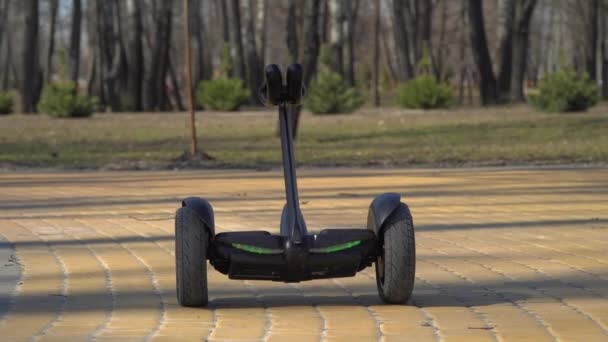 Slimme gadget beweegt langs de weg in park — Stockvideo