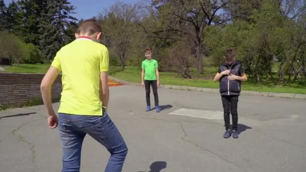 Братья играют в футбол в парке — стоковое видео