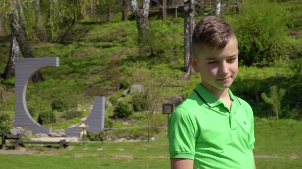 Porträt eines entzückenden lächelnden Jungen — Stockvideo