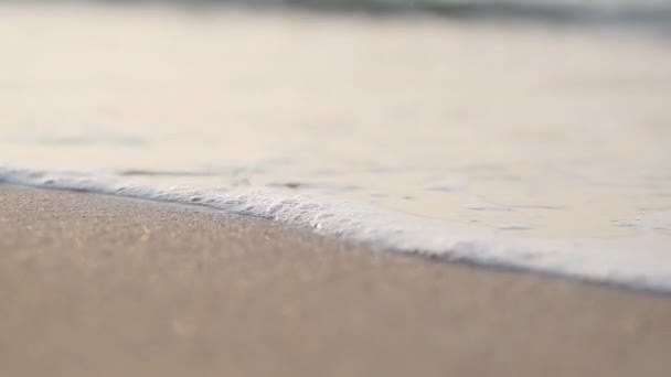 Foamy Mediterranean waves rolling to the sandy beach. Beautiful Turkish nature. Close-up shot of calming water. — Stock Video