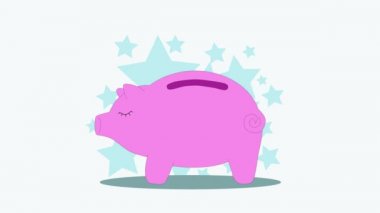 2D animasyon, Afro-Amerikan kadın büyük pembe domuz kumbarasına geliyor, büyük dolar işareti bırakıyor ve gidiyor. Para, servet, başarı, zenginlik.