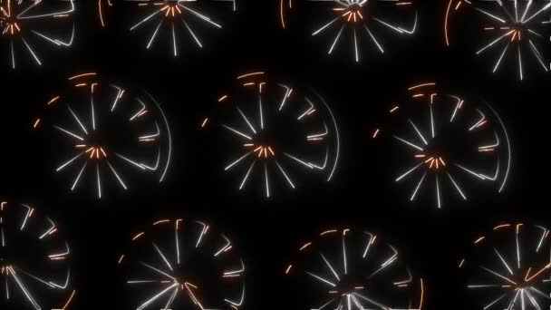 Glowing neon lights forming oranges on black background. Shape transforms into fresh organic fruits. 2D animation. Healthy eating, vitamins. — Stock Video