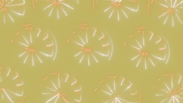 Glowing neon lights forming oranges on golden background. Shape transforms into fresh organic fruits. 2D animation. Healthy eating, vitamins. — Stock Video