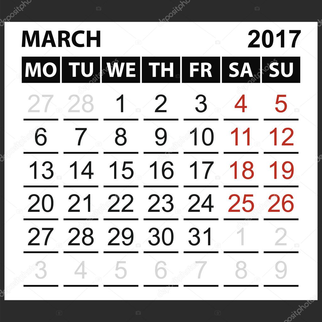 calendar-sheet-march-2017-stock-vector-koksikoks-130333112