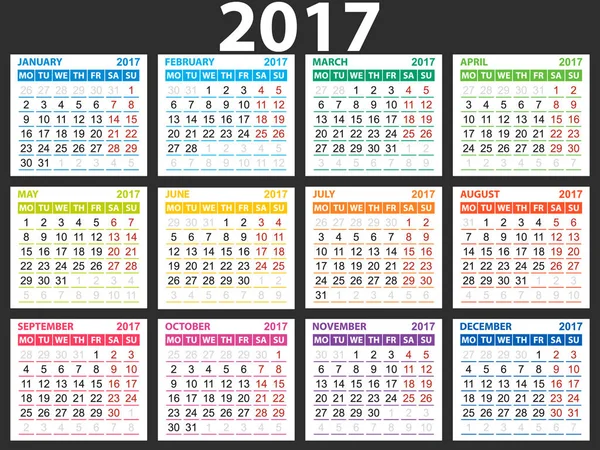 Простий календар 2017 — стоковий вектор