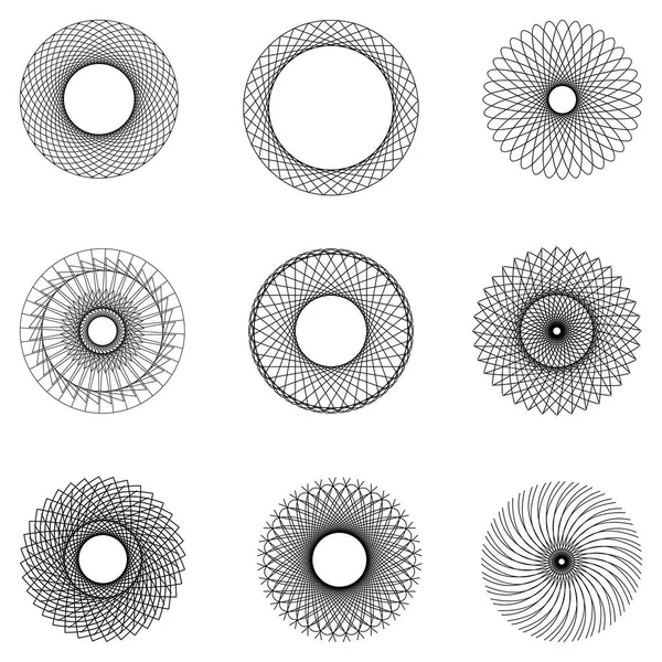 Ställ in vattenstämpel runda filigran mönster — Stock vektor