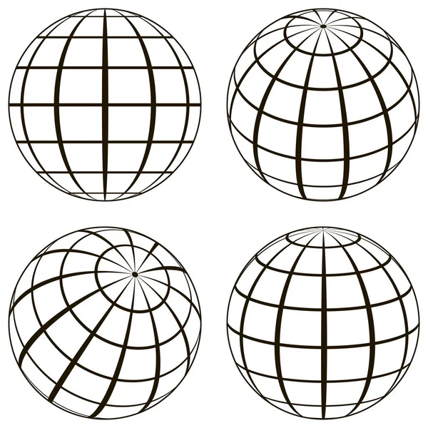 Set globe, a technikai kép a kontúrok, a föld — Stock Vector