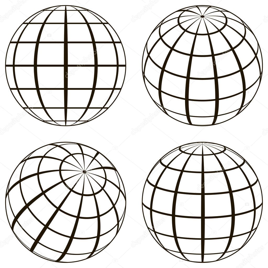 Set globe, the technical picture of the contours of the earth