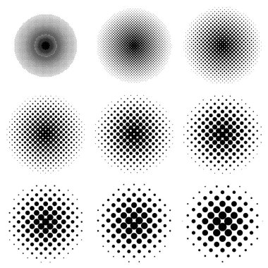 Noktalı resim kümesi circles, nokta deseni yarı ton daireler vektör ayarla