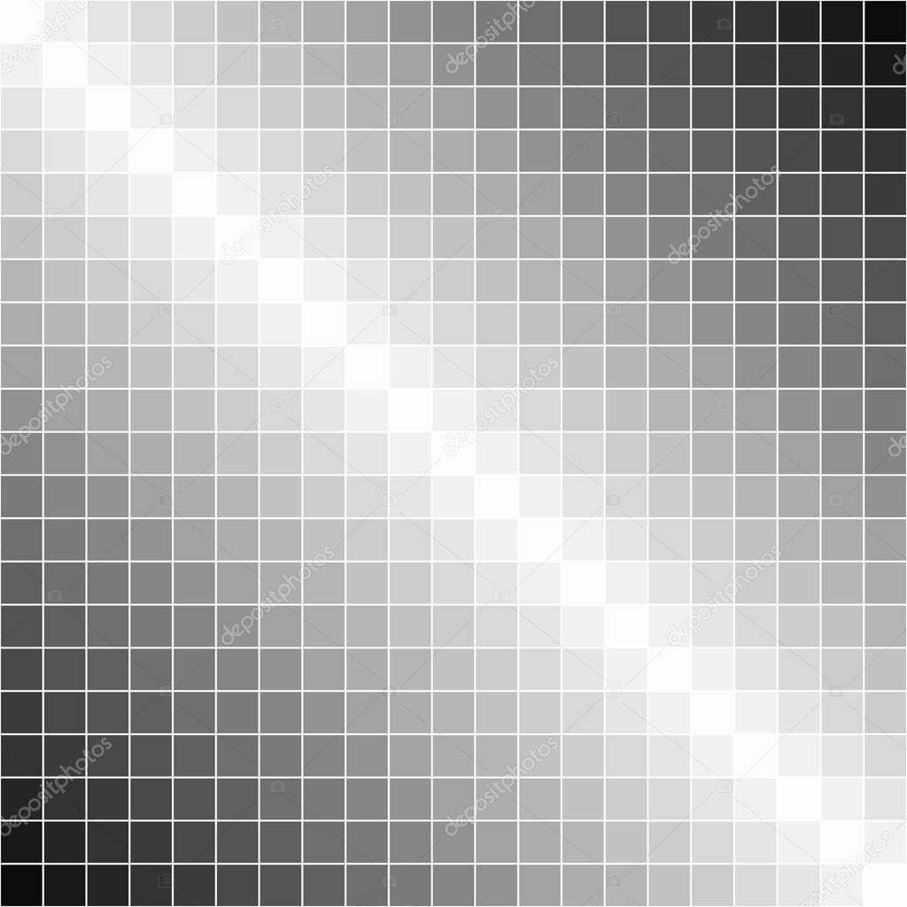 Pixel background, a gradient from black to white dismantled for square pixels, the vector of diagonal stripes gray gradient