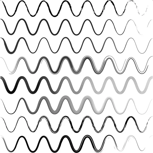 Conjunto de ondas de un zigzag con esquinas redondeadas, cepillos de mano — Archivo Imágenes Vectoriales