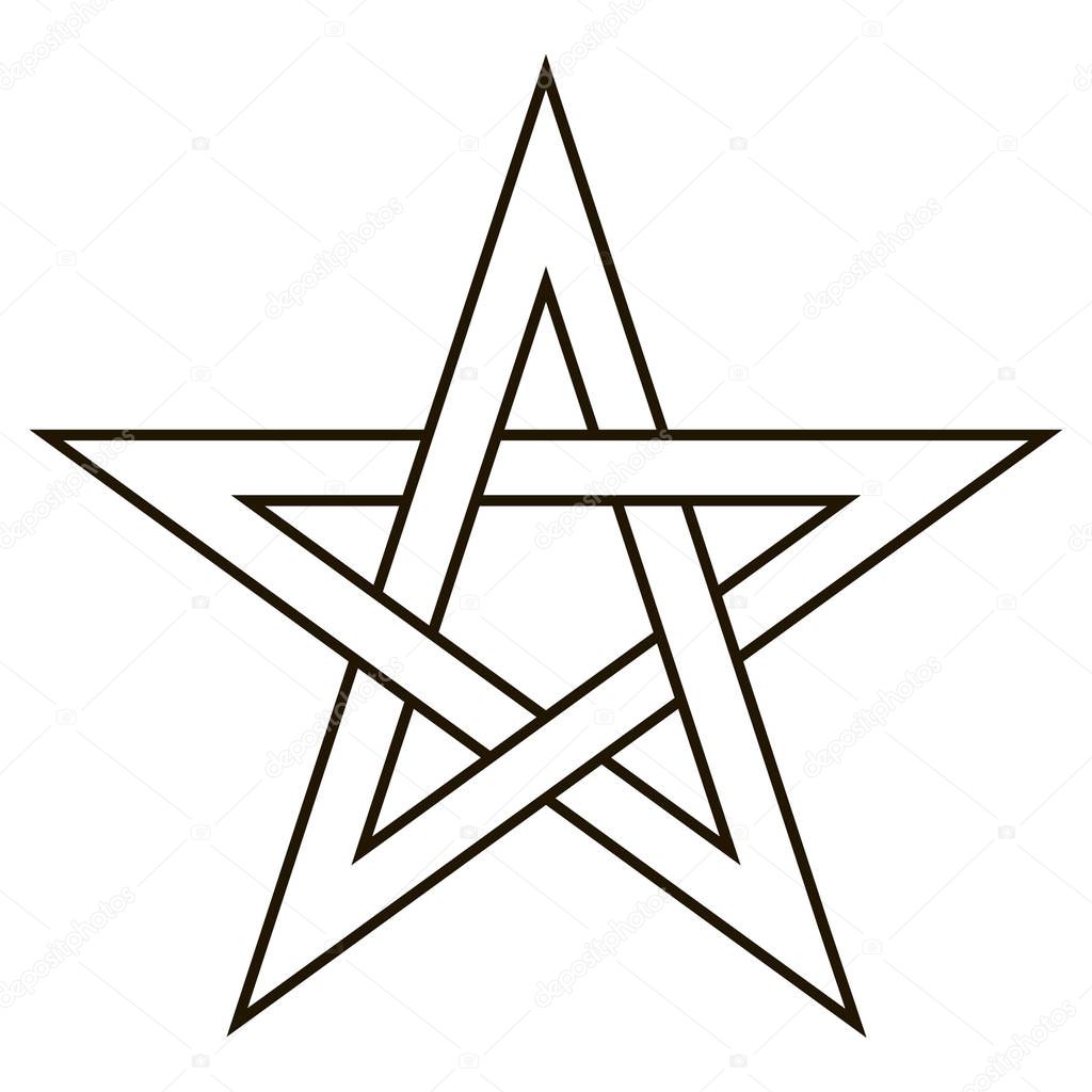Pentagram five end star with weave sides, sector symbol of dark forces