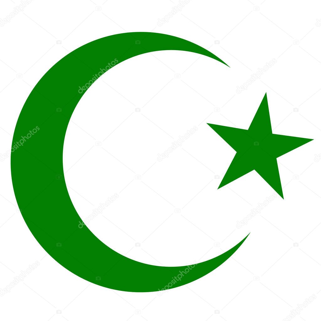 Symbol des Islam, Halbmond und Stern dunkelgrün — Stockvektor