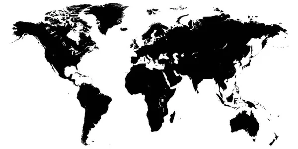 Modèle carte du monde, planète Terre, silhouettes des continents et des îles Carte du monde détaillée isolée sur fond blanc, haute résolution — Image vectorielle