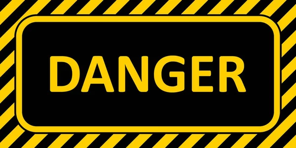 Avertissement Bannière signe danger, avec un cadre rayé insigne horizontal danger texte couleur jaune et noir — Image vectorielle