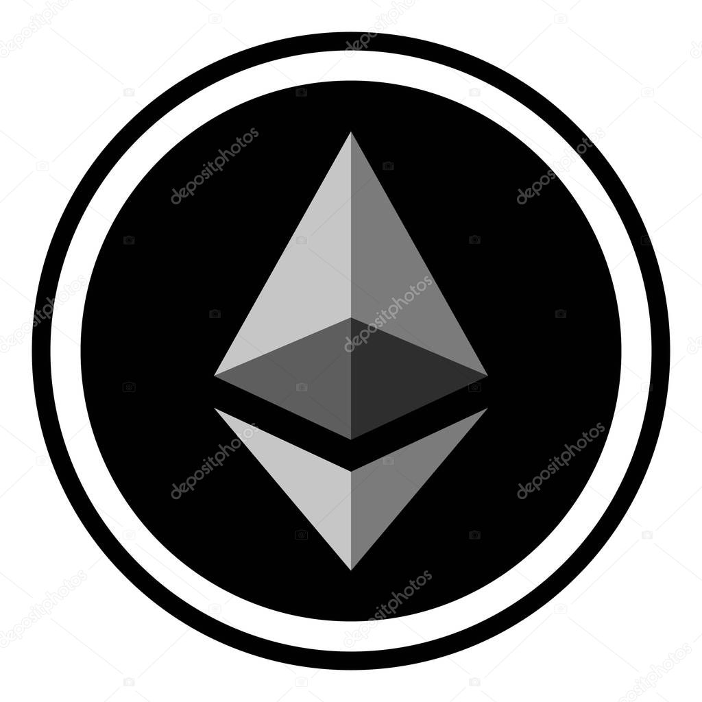 Coin crypto currency Ethereum, vector icon digital ether crypto currency Ethereum