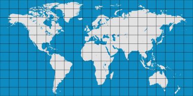 world map with coordinate grid and meridian and parallel, map of planet earth clipart