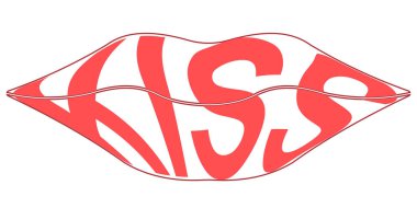 dudaklar, word metni, öp, kavram öpücük sevgi ve şefkat, kırmızı dudaklar öpüşme vektör