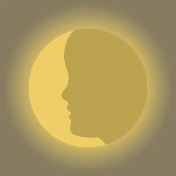 Contours du visage fille femmes sur la surface de la lune rayonnant, vecteur, côté lumineux et sombre de la lune, le concept de pureté et de virginité — Image vectorielle