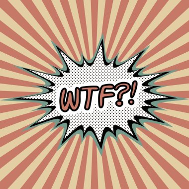 Pop sanat vintage arka plan ile ışınları Wtf patlama duygular, vektör ne kısaltma