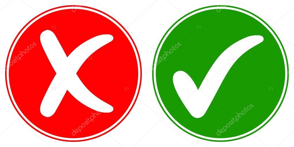 Icons Check mark tick and Cross Cancel, vector concept words OK and NO, approved and rejected sign
