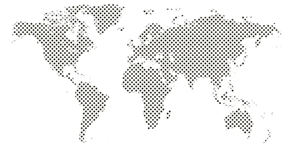 Pixelkarte der Welt. Gepunktete Weltkarte halbseitiges horizontales Banner — Stockvektor