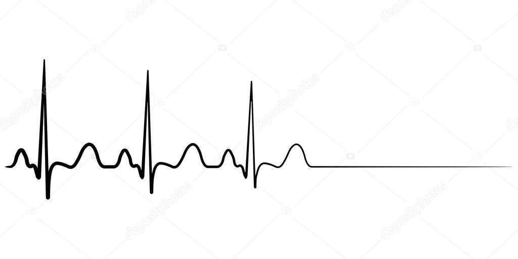 Death icon, cardiac arrest, vector cardio cardiogram, concept of condolence