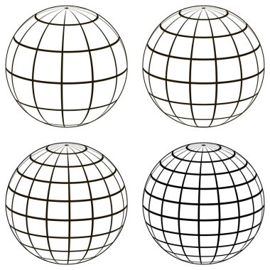 Set 3D ball globe model of the earth sphere with a coordinate grid, clipart