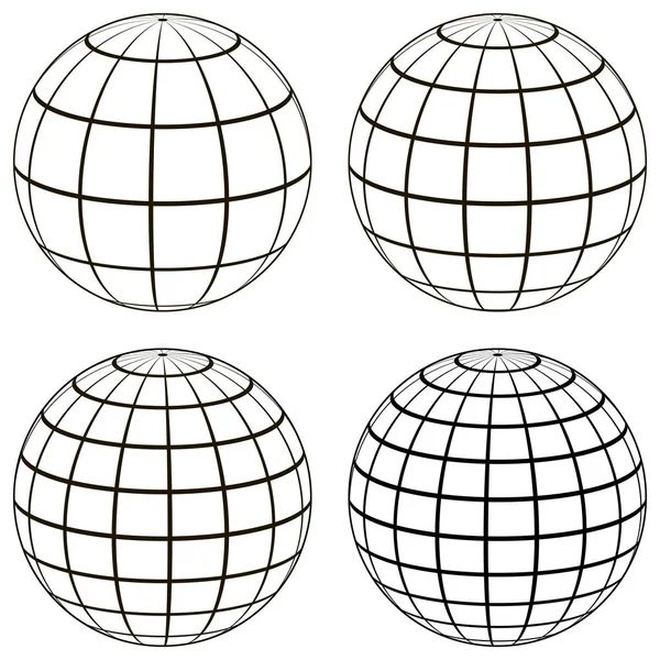 Set 3D Kugel Globus Modell der Erdkugel mit einem Koordinatenraster, — Stockvektor