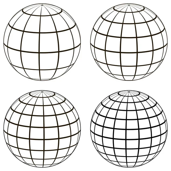 Establecer bola 3D globo modelo de la esfera de la tierra con una rejilla de coordenadas , — Archivo Imágenes Vectoriales