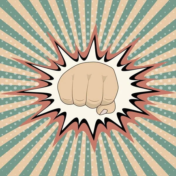 Vektör pop sanat karikatür yumruk çizgi roman kaza patlama grafik, Vintage Pop Art yumruk sıkılı yumruk isabet