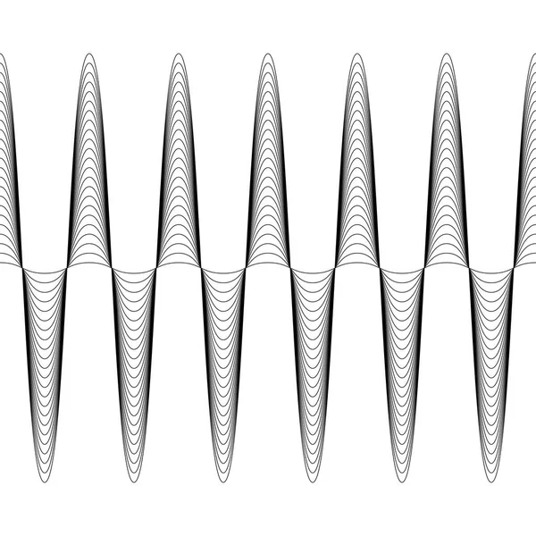 Set di onde con ampiezza aumentata, il vettore dell'onda di ampiezza crescente è senza soluzione di continuità, linee curve orizzontali incrociate croccanti — Vettoriale Stock