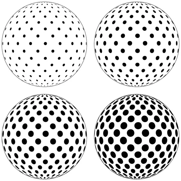 Conjunto de bola globo 3D, pontos círculos padrão na superfície da esfera, vetor polka dot padrão na superfície da bola —  Vetores de Stock