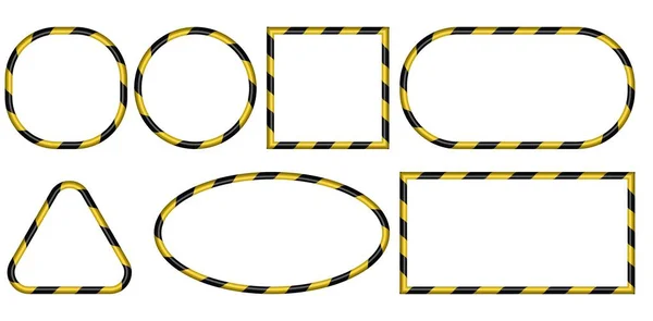 Σετ 3d καρέ, κίτρινα και μαύρα λωρίδες κορδέλα μοτίβο, διάνυσμα, προειδοποίηση για τον κίνδυνο της βιομηχανικής πλαίσιο, έννοια της ασφάλειας, κατασκευή σύνορα — Διανυσματικό Αρχείο