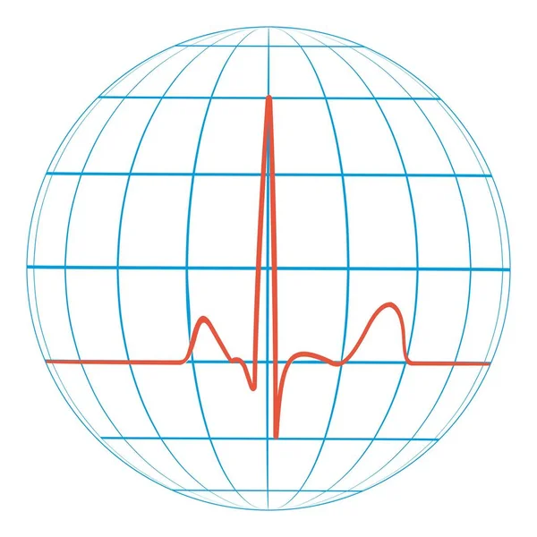 Cardio planeta tierra Pulso cardíaco. Cardiografía. vector Línea del pulso con el planeta — Vector de stock