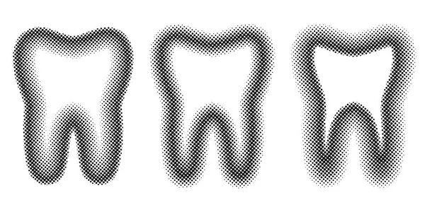 Ząb zestaw kropek efekt rastrowy, wektor szablon zębów molowy półtonów dla logo design kliniki stomatologicznej — Wektor stockowy