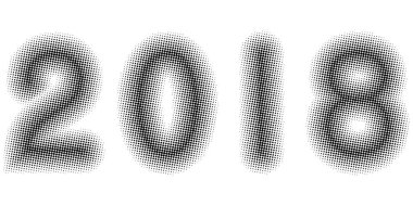 2018 yıl basit noktalar noktalı resim efekti, vektör şablon tasarım pop art comic afiş, noktalı resim 2018 yıl için banner